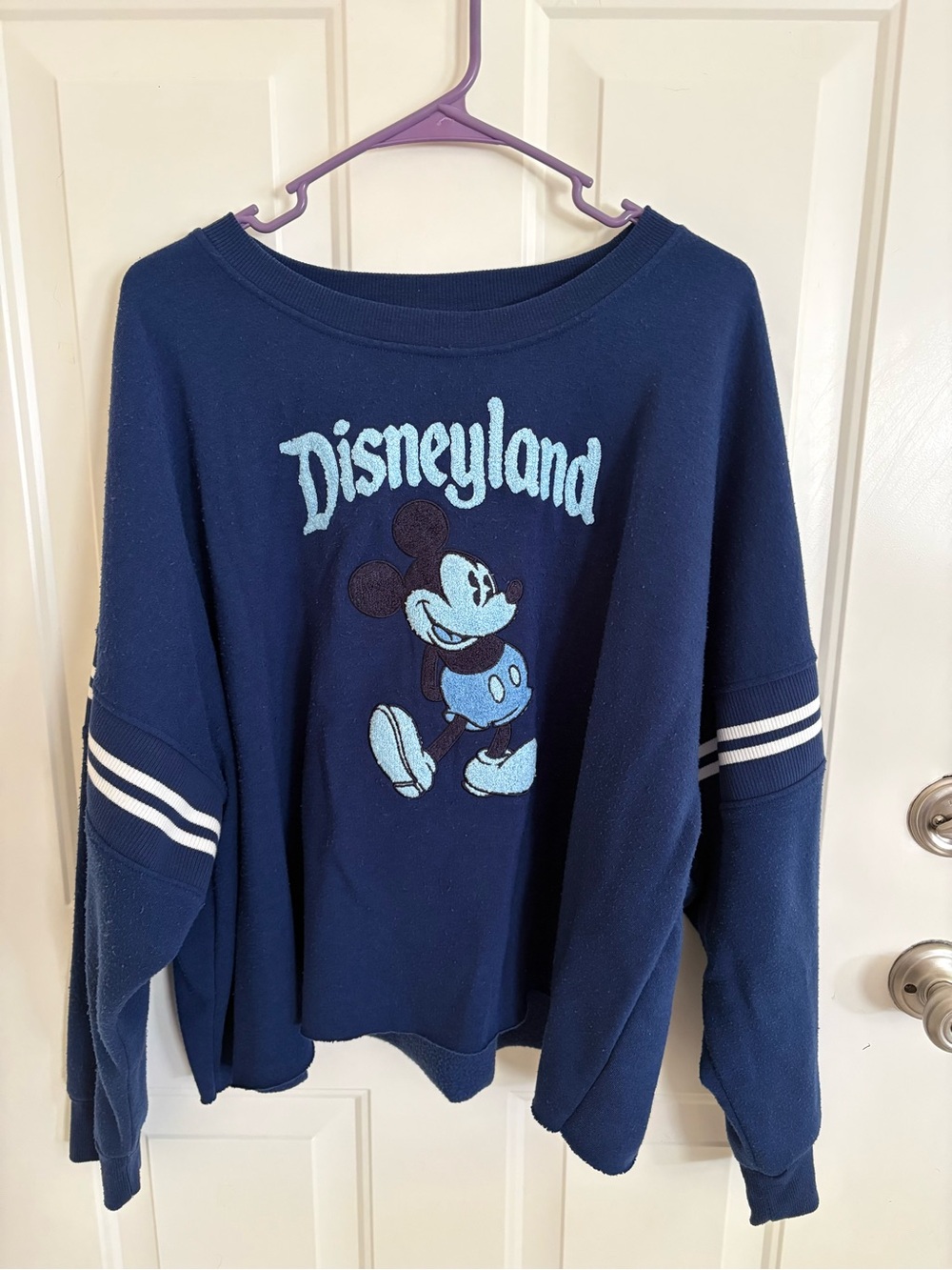 Disneyland Disney Parks Mickey Mouse Cropped Sweatshirt 1X Navy Blue Striped